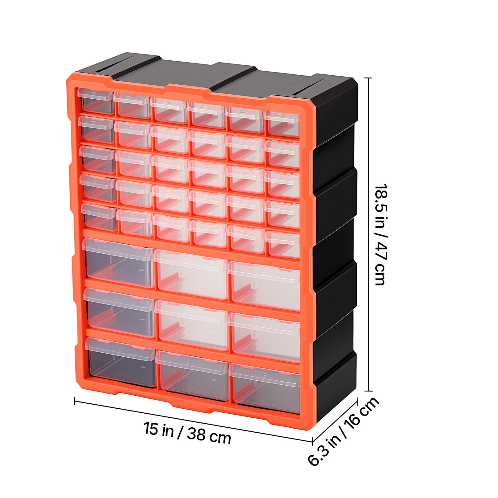 KFFKFF 39-Drawer Plastic Storage Organizer, Stackable Cabinet for Garage Organization, Wall-Mounted Toolbox for Small Parts, Hardware, Beads, Screws, Crafts, and Building Bricks