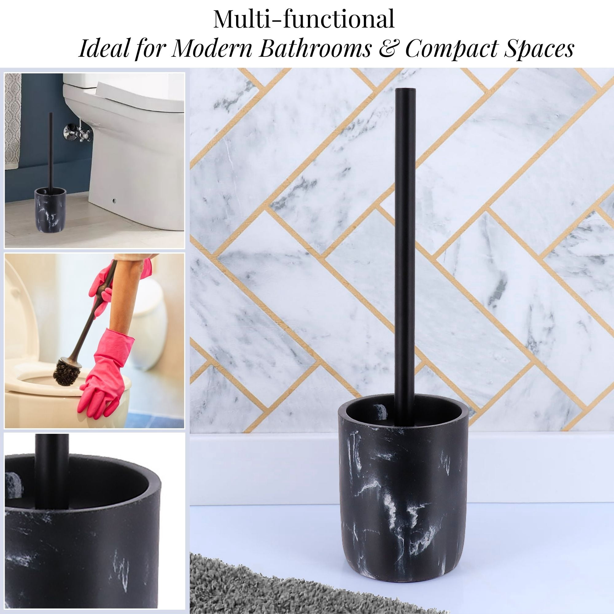 Black Marble Toilet Brush and Holder Set