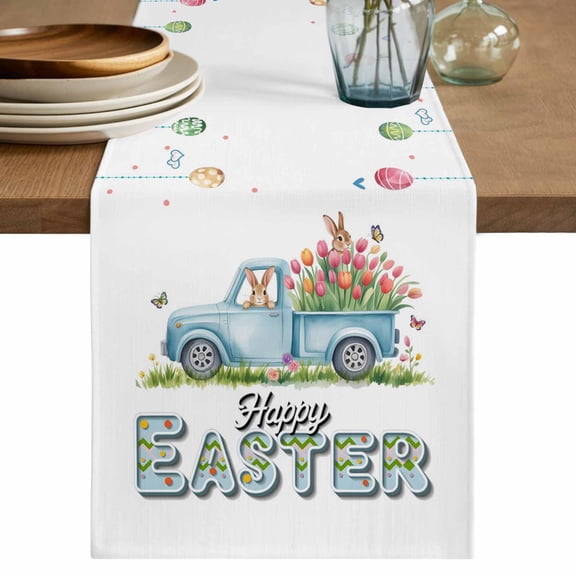 Table Runner 90 Inches Long for Kitchen Dining, Easter Dresser Scarf Farmhouse, Dining Table Decorations for Wedding/Parties, Easter Eggs Spring Watercolor Country Bunny Tulip Flower 13 x 90 In