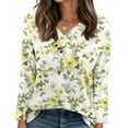 thumbnail image 4 of HOMBOM Yellow T-Shirts for Women Relaxed Fit Floral Tops Long Sleeve V-Neck Womens Casual, 4 of 7
