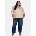 thumbnail image 2 of Terra & Sky Women’s Plus Waffle V Neck Henley Top, Sizes 0X-5X, 2 of 5