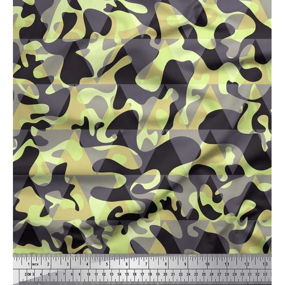 Soimoi Crepe Silk Fabric Two Tone Camouflage Printed Craft Fabric by The Yard 42 Inch Wide