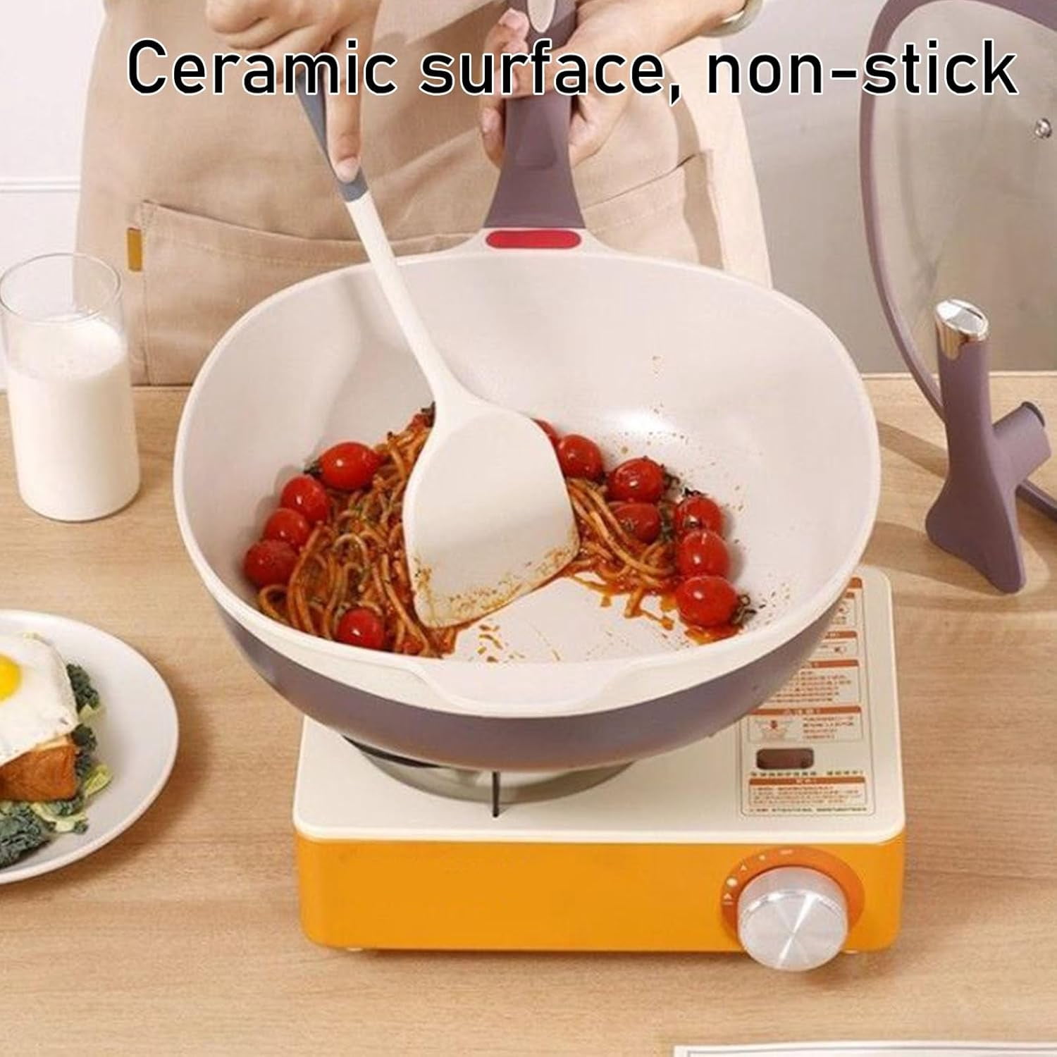 12 In Titanium Alloy Non Stick Pot Sets, Multipurpose Deep Saute Titanium Frying Pan, Ergonomic Stay-Cool Handle, for Cooking Frying Stewing Induction & Gas Stove Compatible (Yellow)