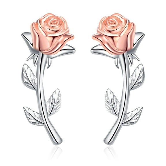 Rose Stud Earrings 925 Sterling Silver Rose Flower Earrings Ear Crawler Climber Earrings for Women Jewelry