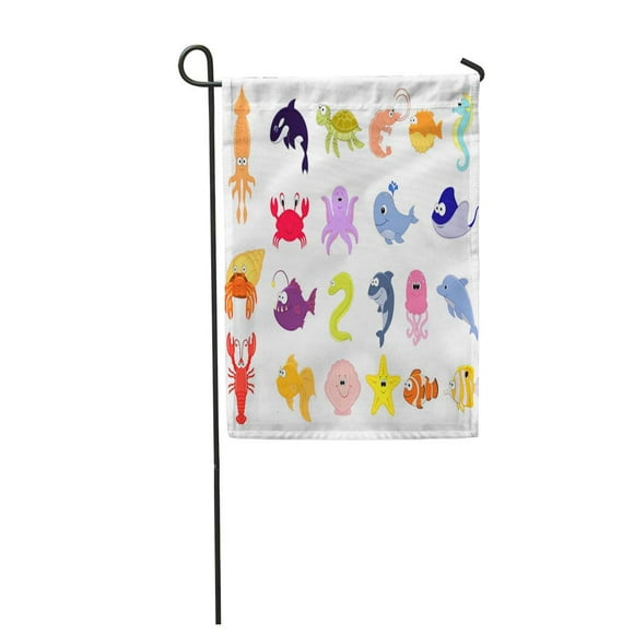 POGLIP Big of Sea Creatures Cute Cartoon Underwoter Whale Dolphin Turtle Crab Garden Flag Decorative Flag House Banner 28x40 inch