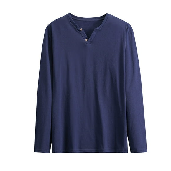 hotojiny Mens Cotton Henley Shirt Fall Warm Basic Base Layer Soft Comfy Solid Color Button Long Sleeve T Shirt