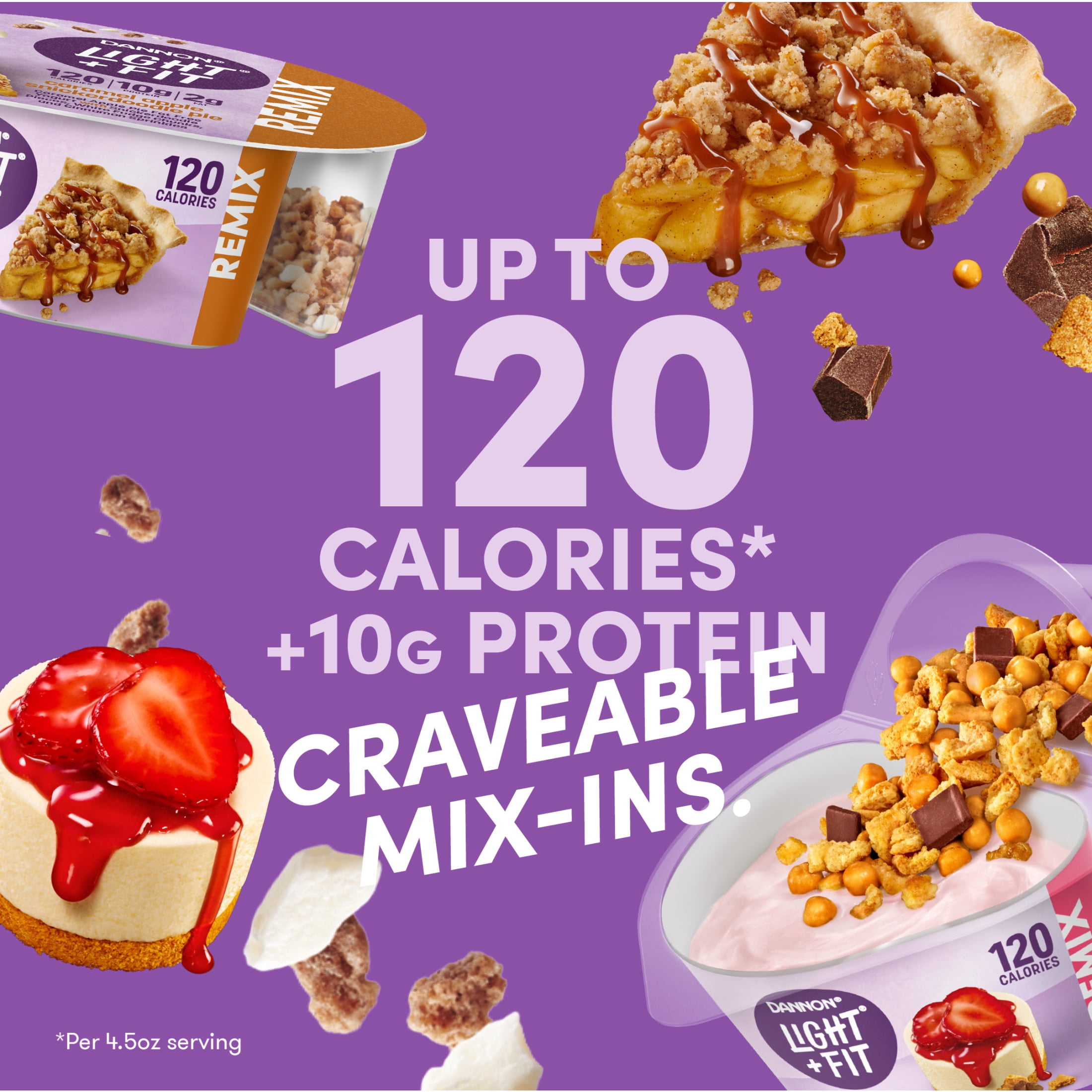 Dannon Light + Fit REMIX Brownie Sundae Vanilla Fat Free Greek Yogurt Cups with Mix-Ins, 4.5 oz