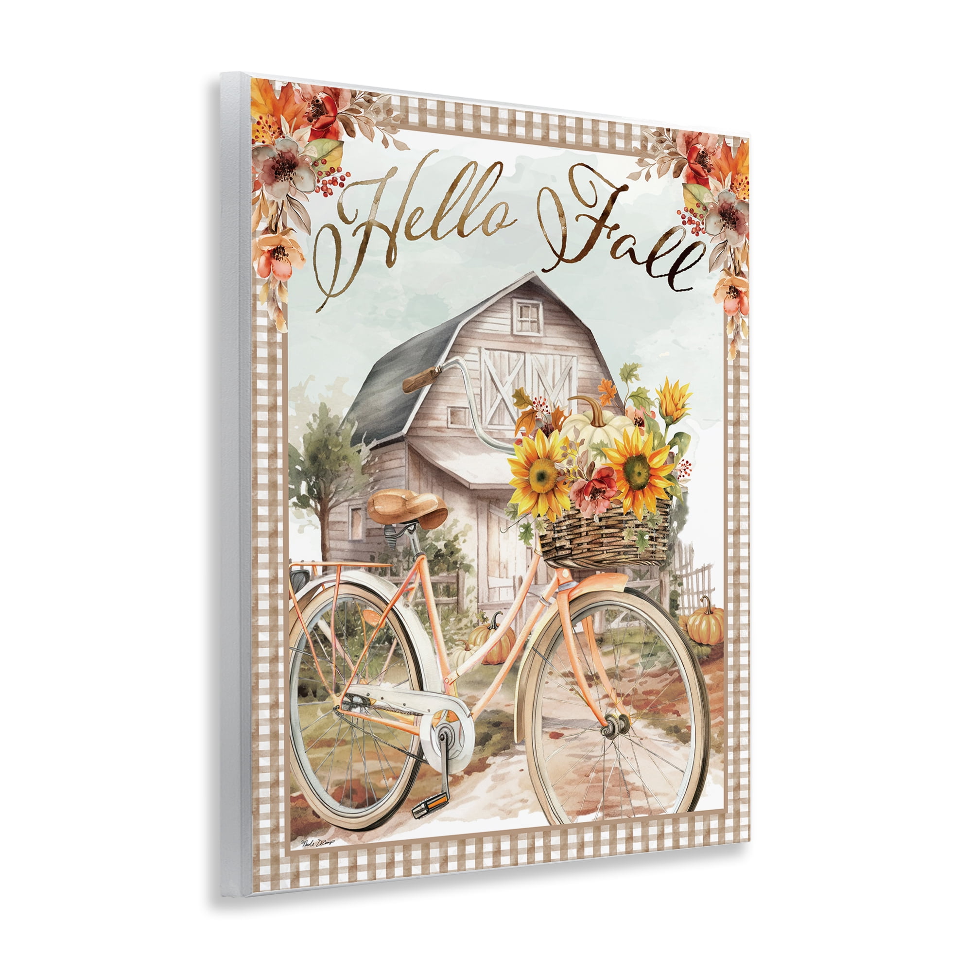 Stupell Industries Hello Fall Cottage Bicycle Botanical & Floral Painting Unframed Art Prints Wall Art, 11 x 14