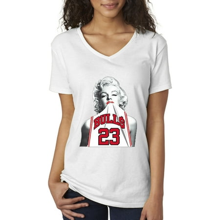 23 Jersey - New Way 193 - Women's V-Neck T-Shirt Marilyn Monroe Bulls 23 Jordan Jersey