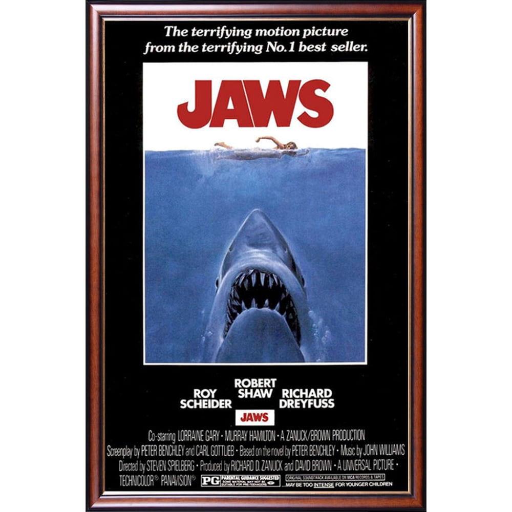 FRAMED Jaws movie 24x36 Poster Dry Mounted in Executive Series Walnut