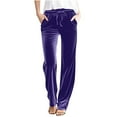 thumbnail image 2 of ZHYou No Boundaries Womens Velvet Pants,Drawstring Waist,Soft Comfy,Straight Leg,Pull On Trousers with Pockets,Purple,Size M, 2 of 6