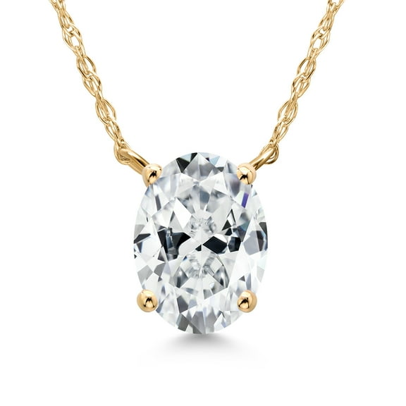 Gem Stone King 14K Yellow Gold White Zirconia Pendant Necklace for Women | 1.21 Cttw | Gemstone Birthstone | Oval 8X6MM | With 18 inch Chain