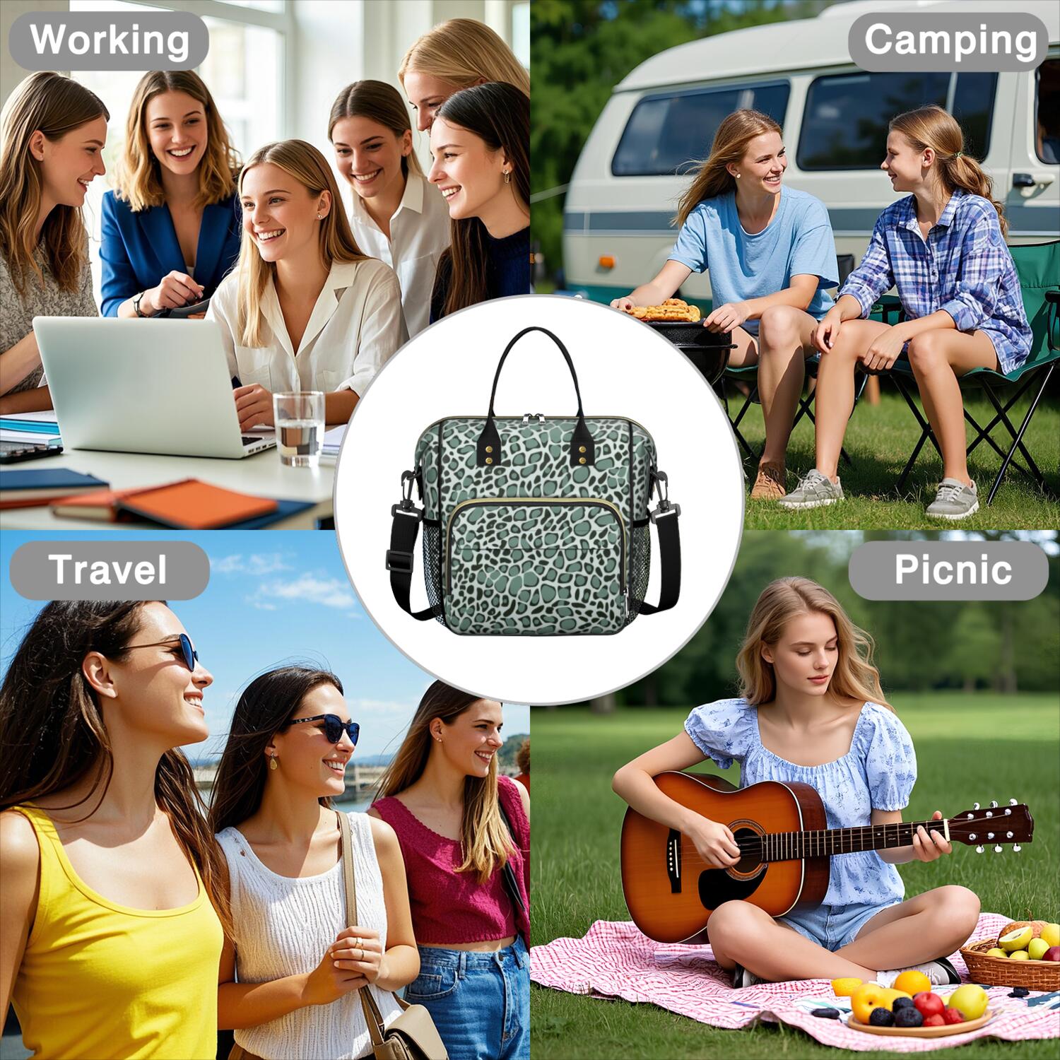 Green and Dark Green Giraffe Pattern Womens Lunch Box for Work,Insulated Large Lunch Bag for Tween and Teen,Loncheras Para Mujer,Leakproof Adult Lunch Bag for Work,Beach,Travel,Picnic,Camping