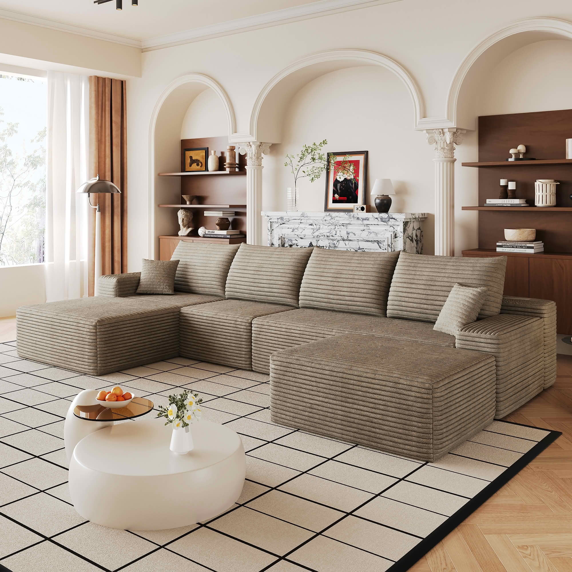 MAYEERTY 135 Inch L‑Shape Cloud Sectional Couch with Chaise, Modern Modular Deep‑Seat Sofa, Plush Corduroy Upholstered Couch, No Assembly Required for Living Room Bedroom Apartment