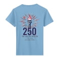 thumbnail image 4 of Short Sleeve T Shirt with Graphic Print and Distressed Denim Shorts Set for Women Casual Crew Neck Top and Shorts Outfit Blue S, 4 of 4