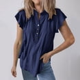 thumbnail image 2 of QATAINLAV Ventes de la Rentrée, Chemises Élégantes à Oeillets pour Femmes Décontractées à Demi-Boutonnage, Blouse à Col en V, T-Shirts Amples Froncés à Manches Courtes, Hauts d'Été 2025 pour les Vacances Bleu TTG, 2 of 9