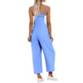 thumbnail image 4 of WTOBBY Women's Casual Wide Leg Jumpsuit Romper in Solid Color, Overalls Style with Adjustable Straps, Side Slit Legs, and Pockets for Stylish Comfort,Light BlueXL, 4 of 5