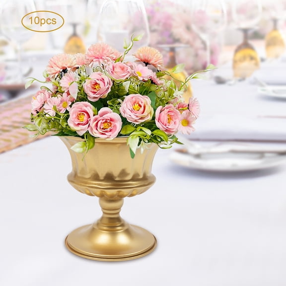 Small Gold Vases for Centerpieces - 10 Pcs Metal Compote Vase, 5.9 Inch Trumpet Vase Urns, Wedding Centerpieces for Tables, Pedestal Vase Flower Holder for Birthday, Event, Home Decoration