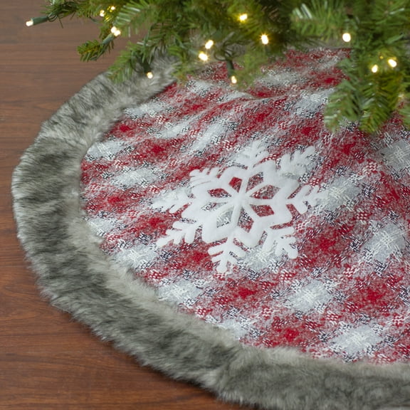 Northlight Multi-color Plaid Polyester Christmas Tree Skirt, with Snowflake 2" x 48" x 48"