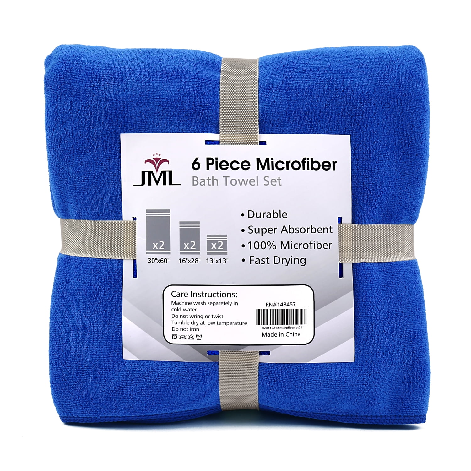 JML 6 Piece Microfiber Towel Set Absorbent and Fast Drying Bath Towel