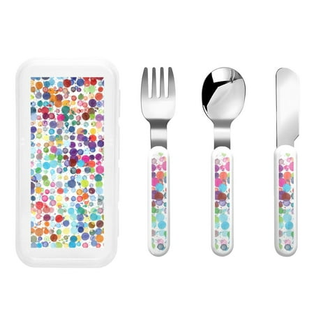 

Gaeub Colorful Watercolor Dots Print 3-Piece Children Knife Spoon Fork Set Stainless Steel Child Flatware Set Kids Utensils Set with Case for Lunch Box (Fork Spoon Knife Combo)
