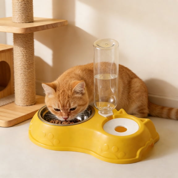 Automatic Dog Water Bowl with Food Bowl, 2-in-1 Gravity Pet Feeder & Water Dispenser, 304 Stainless Steel, Non-Slip Base for Small Medium Dogs and Cats