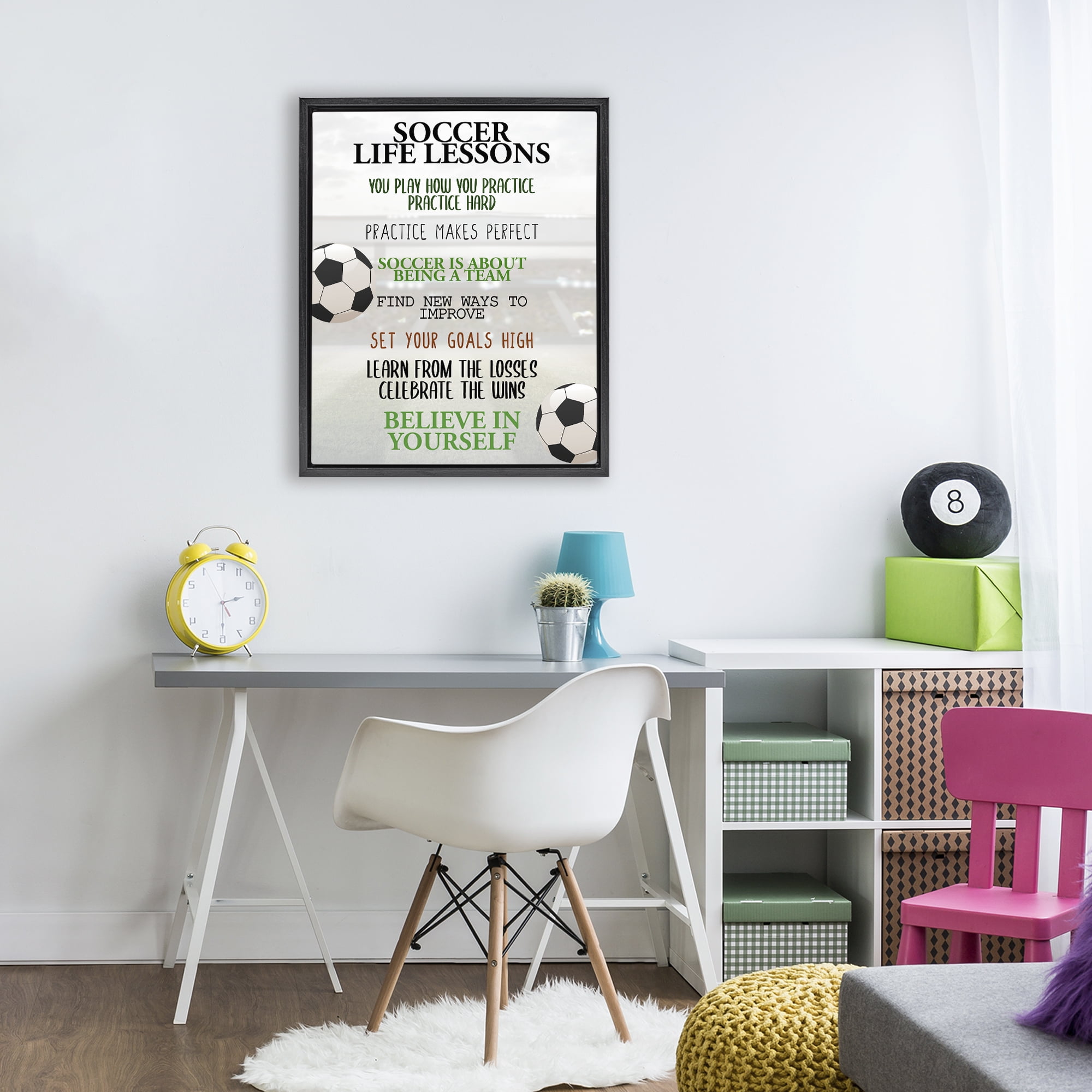 Soccer Life Lessons Black Framed Floater Canvas Wall Art, design by Kim Allen