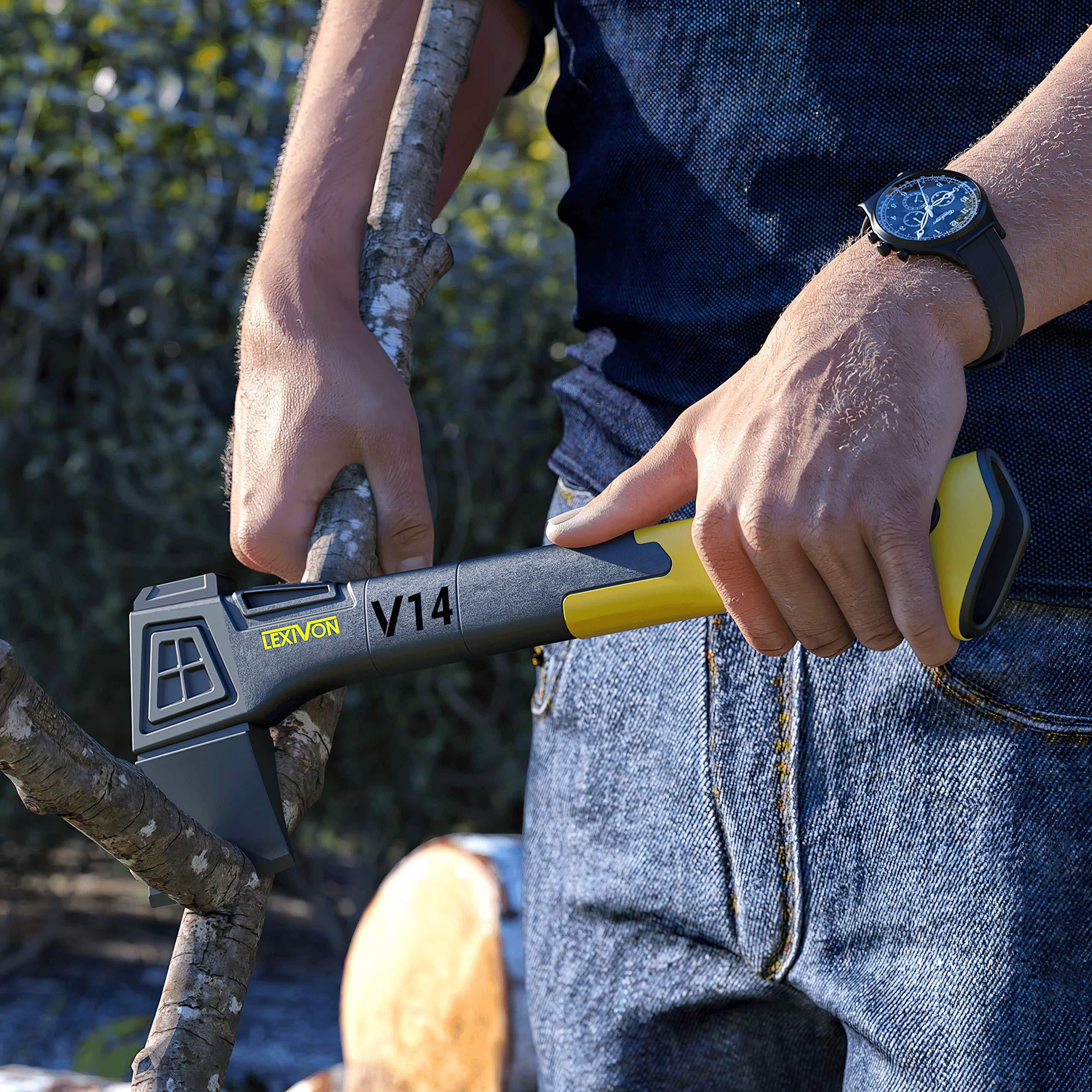 LEXIVON V14 Camping Hatchet, 14-inch Axe | Ergonomic TPR Grip, Lightweight Fiber-Glass Composite Handle | Protective Carrying Sheath Included (LX-V14)