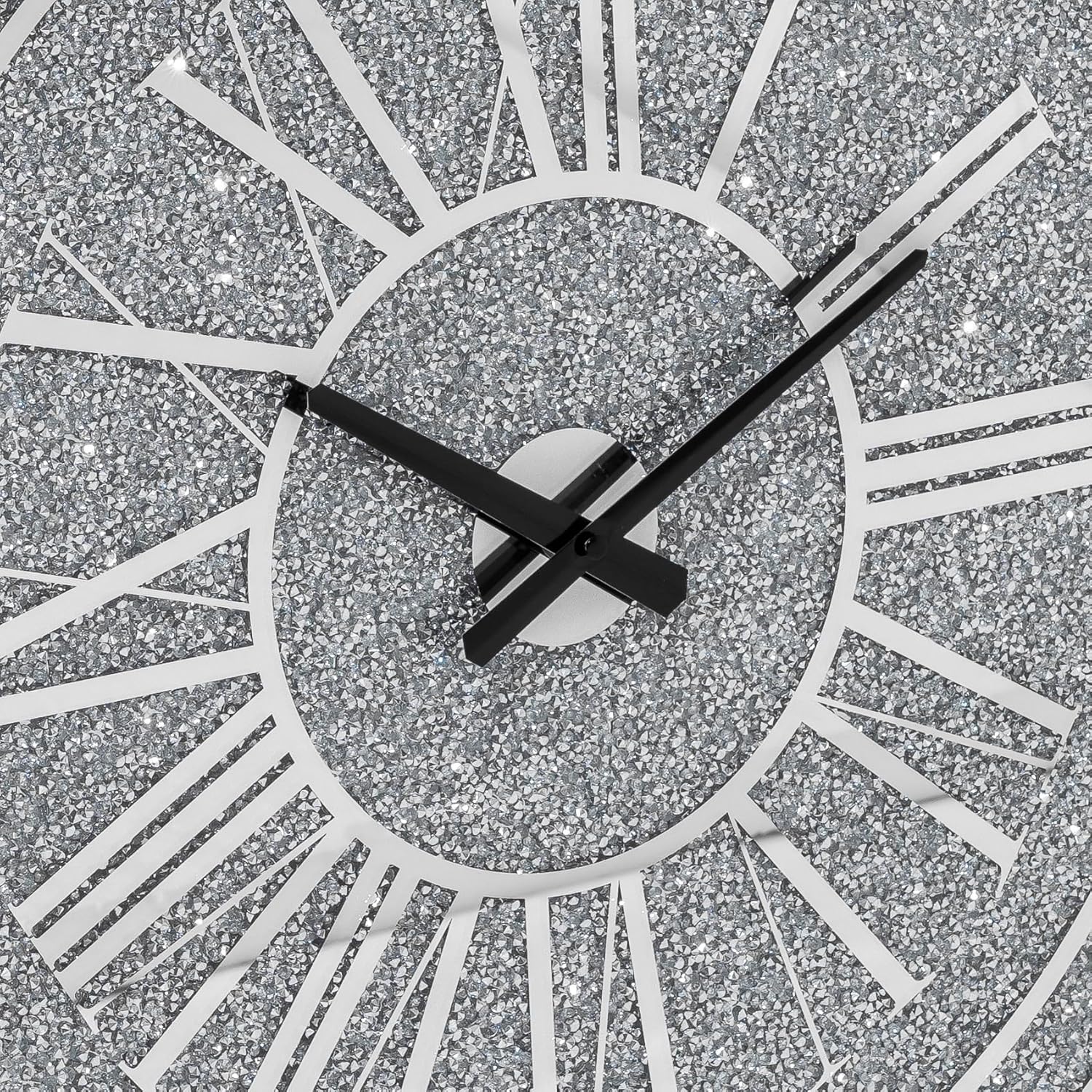 SHYFOY 24" Crushed Diamond Round Wall Clock, Luxury Mirror Glass Silent Non-Ticking Clock with Roman Numerals for Living Room or Office Decor