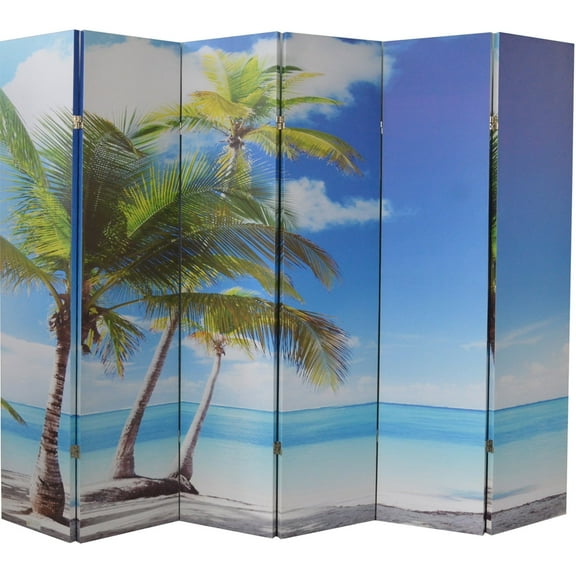 Legacy Decor 6-Panel Canvas Room Screen Divider Double - Sided Virgin Islands Beach Design