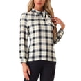thumbnail image 1 of INSPIRAR CHIC Blusa de Oficina con Cuello de Lazo para Mujeres en Cuadros M Beige Negro, 1 of 6
