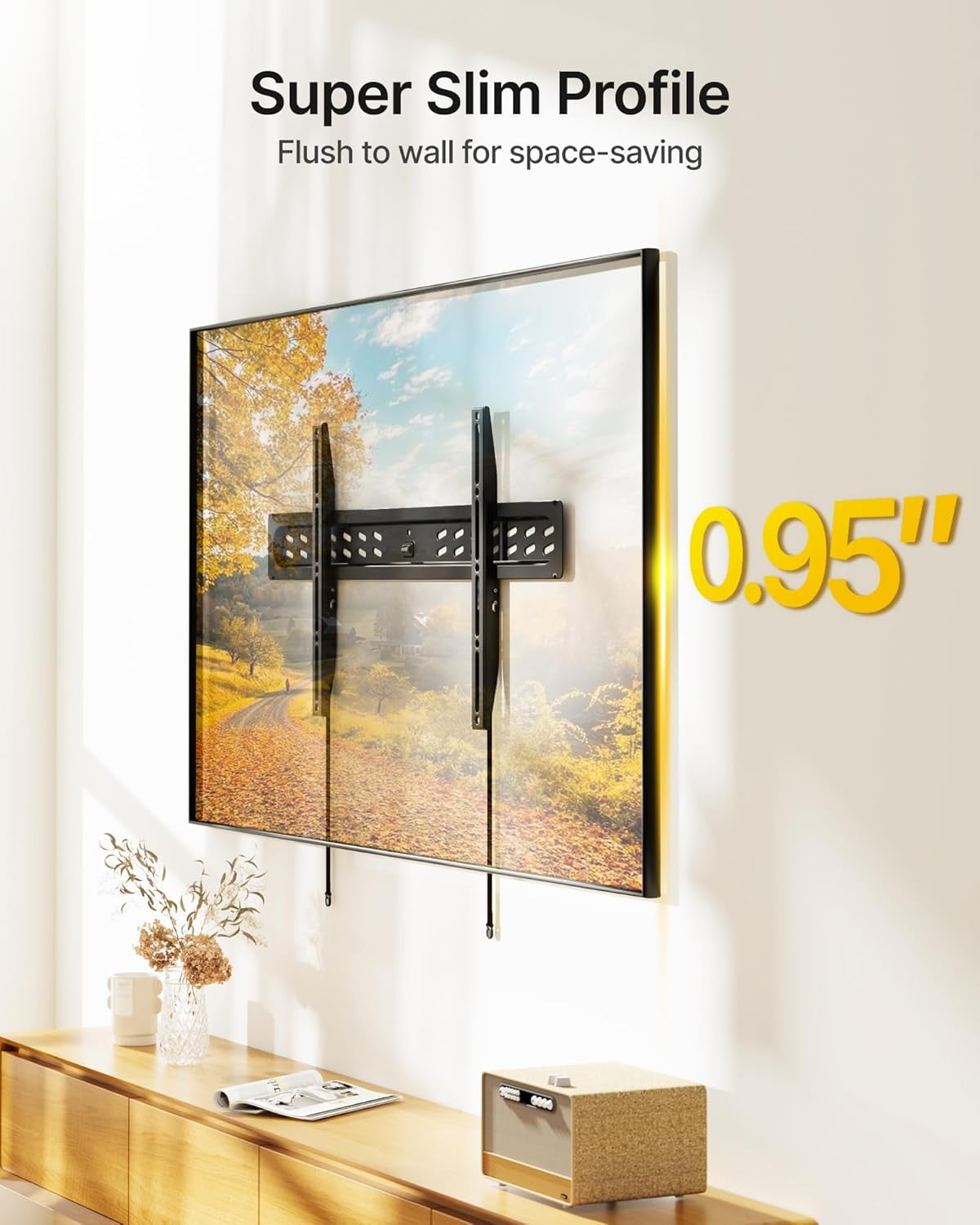 monTEK Ultra Slim Fixed TV Wall Mount for 43–95" Flat & Curved TVs, 0.95" Low Profile, Supports 150 lb, VESA 200x200–800x400, Fits 16"/18"/24" Studs