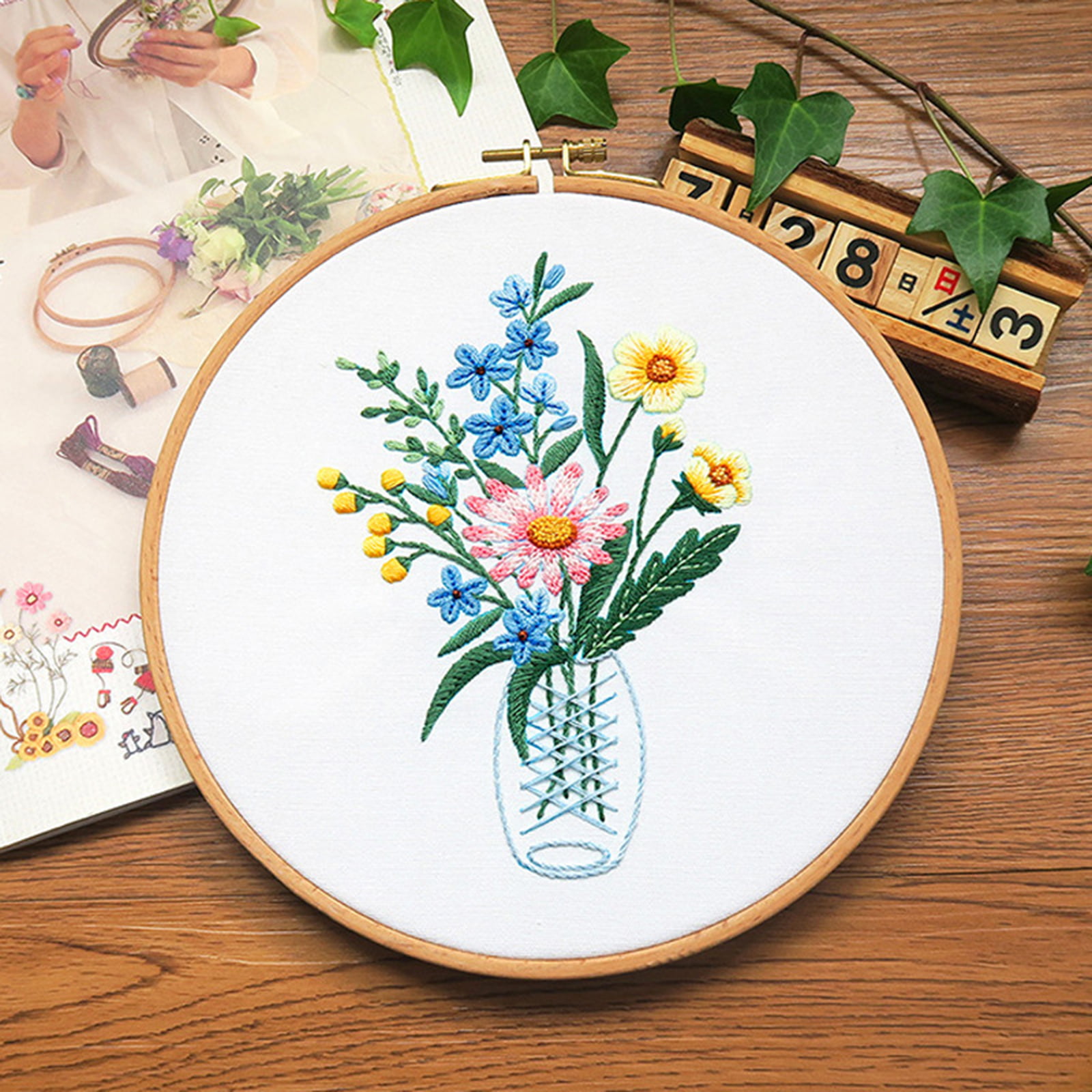 3D DIY Rose Flower Bouquet Embroidery Set with Hoop for Beginner