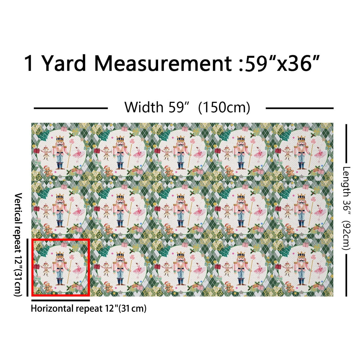 Castle Fairy Christmas Nutcracker Fabric by the Yard 10 Yards,Geometric Plaid Room Decor Fabric by the Yard,Happy New Year Fabric for Sewing,Ultra Soft Home Decor