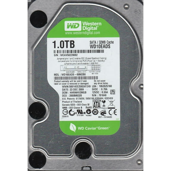 WD10EADS-00M2B0, DCM HHRNHV2MGB, Western Digital 1TB SATA 3.5 Hard Drive