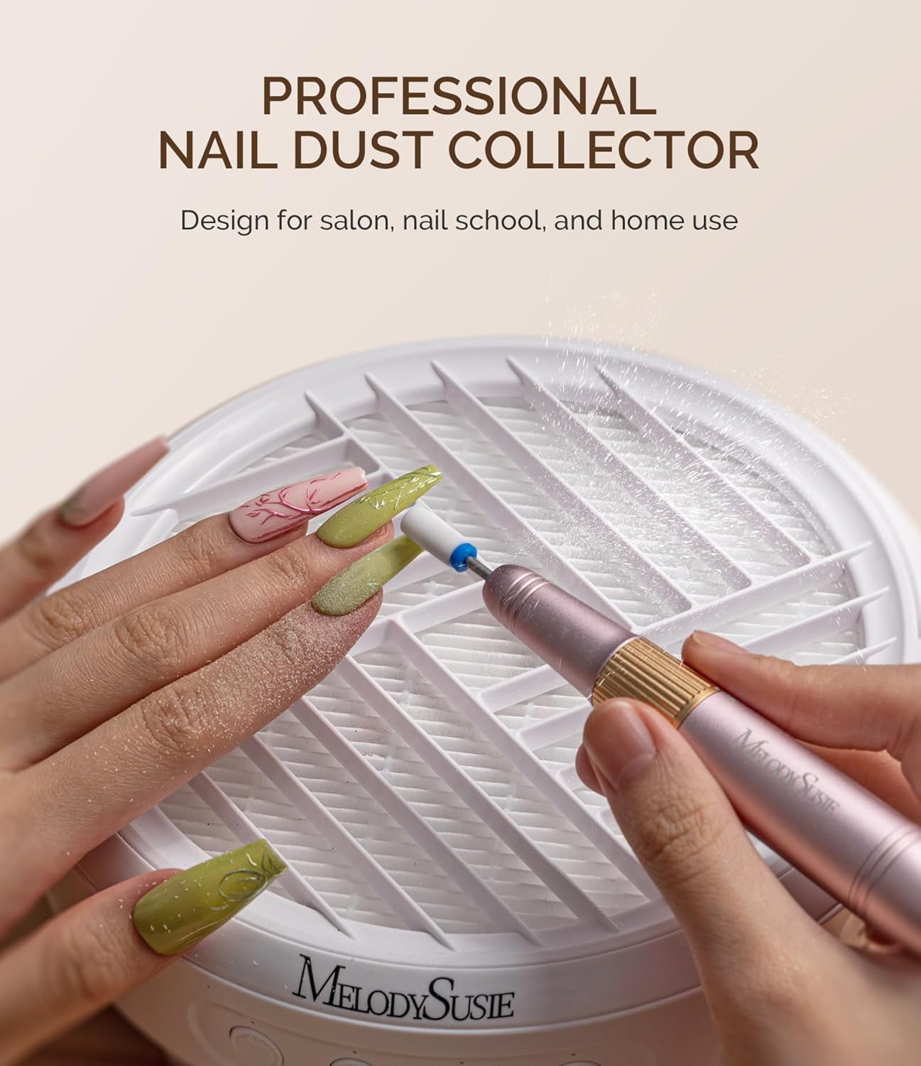 MelodySusie HPro Nail Dust Collector,Compact Vacuum Fan with Reusable Filter, Powerful Dust Suction Machine for Acrylic Nail Polishing, Salon & Home