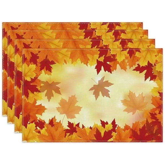 Orange Watercolor Maple Leaf Fall Placemats 12x18 Inch Farmhouse Fall Autumn Thanksgiving Home Kitchen Dining Room Table Decorations for Home Set of 4