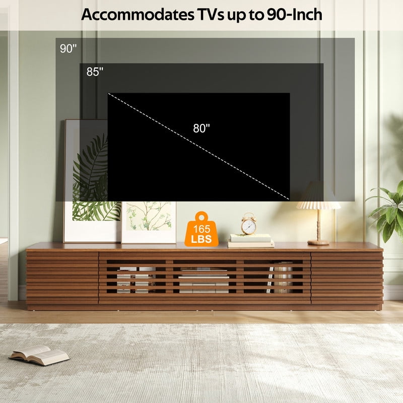 Modern TV Stand for TVs up to 90", Entertainment Center with Cable Holes, Soft-Closing Doors Media Console Cabinet