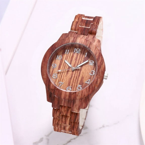 Zzbeans Men's Watch, High-End Fashion Wood Grain Quartz Watch, Digital Wood Grain Wristwatch with Pin Buckle for Men Gift