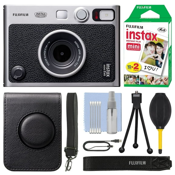 FUJIFILM INSTAX MINI EVO Hybrid Instant Camera Black   20 Film Essential Bundle