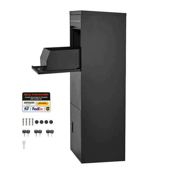 KFFKFF Secure Outdoor Package Delivery Box, 47.2 in Parcel Mailbox with Lock, Durable Steel Drop Box with Anti-Theft Features, Weather-Resistant Mailbox for Home or Office, Black