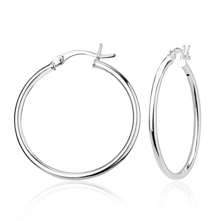 Sterling Silver High Polish 2mm X 35 Diameter Hoop Earrings for Women