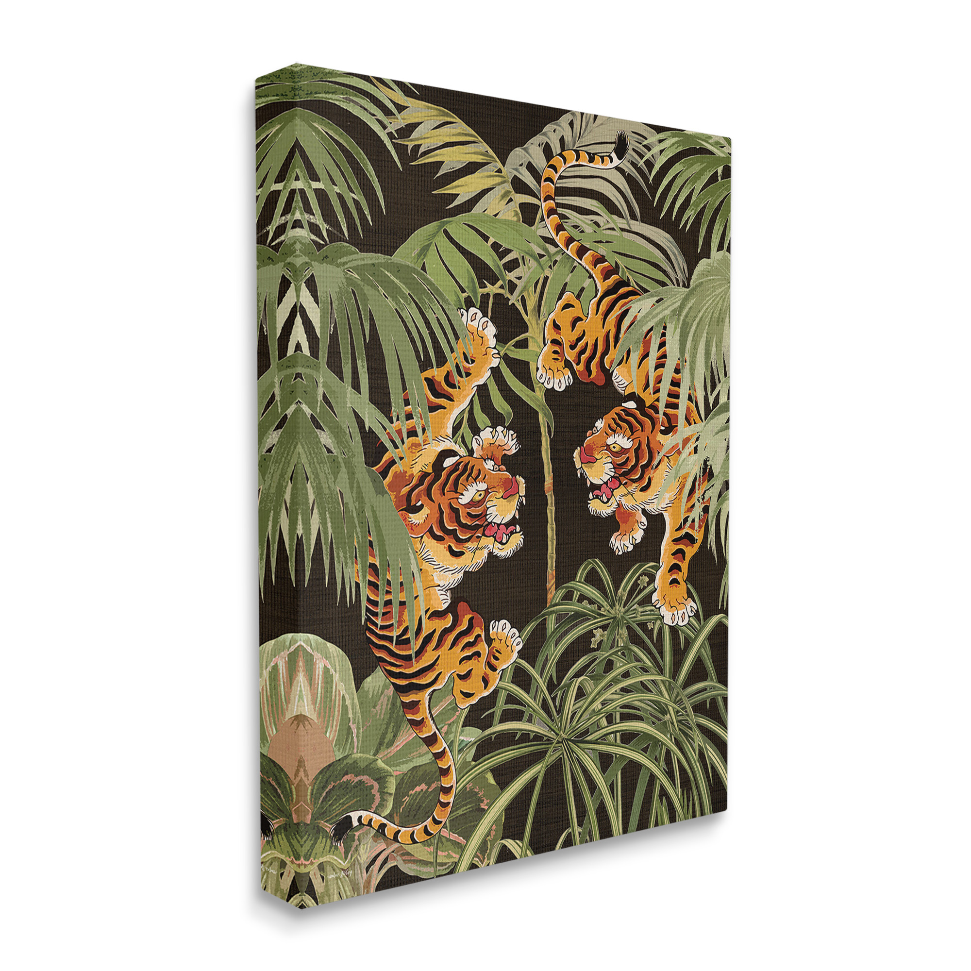 Stupell Industries Fierce Tigers with Plants Animals & Insects Painting Gallery Wrapped Canvas Art Print Wall Art, 30 x 40