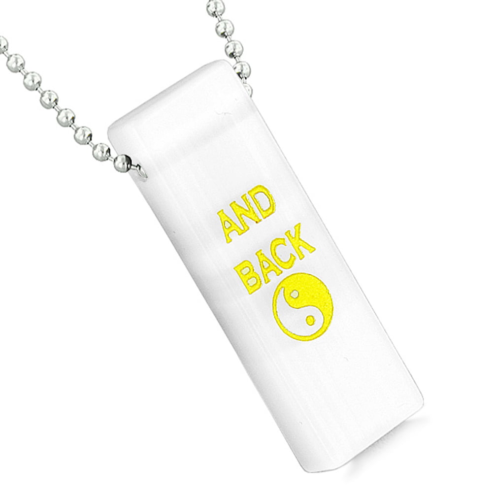 I Love You to the Moon and Back Reversible Yin Yang Amulet Tag White Simulated Cats Eye 22 Inch Necklace