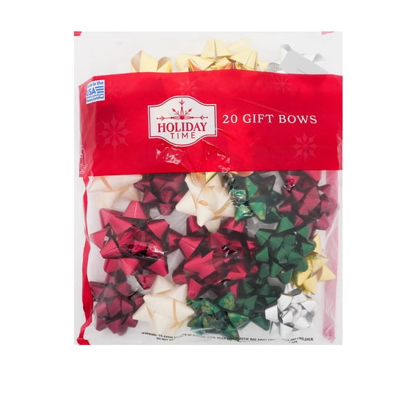 Red/Gold/Green Peel 'n Stick Star Christmas Bow Assortment, 20 Pieces, by Holiday Time