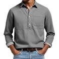 thumbnail image 3 of HOMADLES Men's polo Shirt Long Sleeve Breathable Soft Loose Fit Tops Collared Shirt for Work Gray Size M, 3 of 6