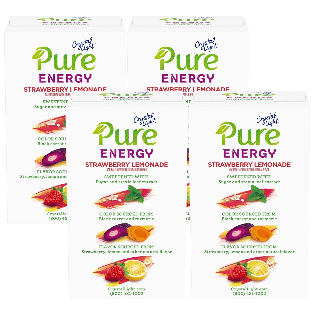 Crystal Light Pure Energy Strawberry Lemonade On-The-Go Powdered Drink Mix, 6 ct - .31 oz Packets (Pack - 4)