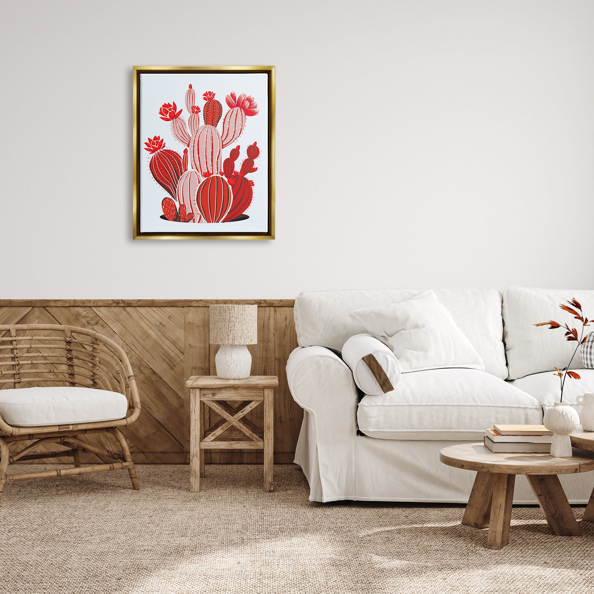 Stupell Industries Red Modern Cactus Plants Botanical & Floral Painting Gold Floater Framed Art Print Wall Art, 25 x 31