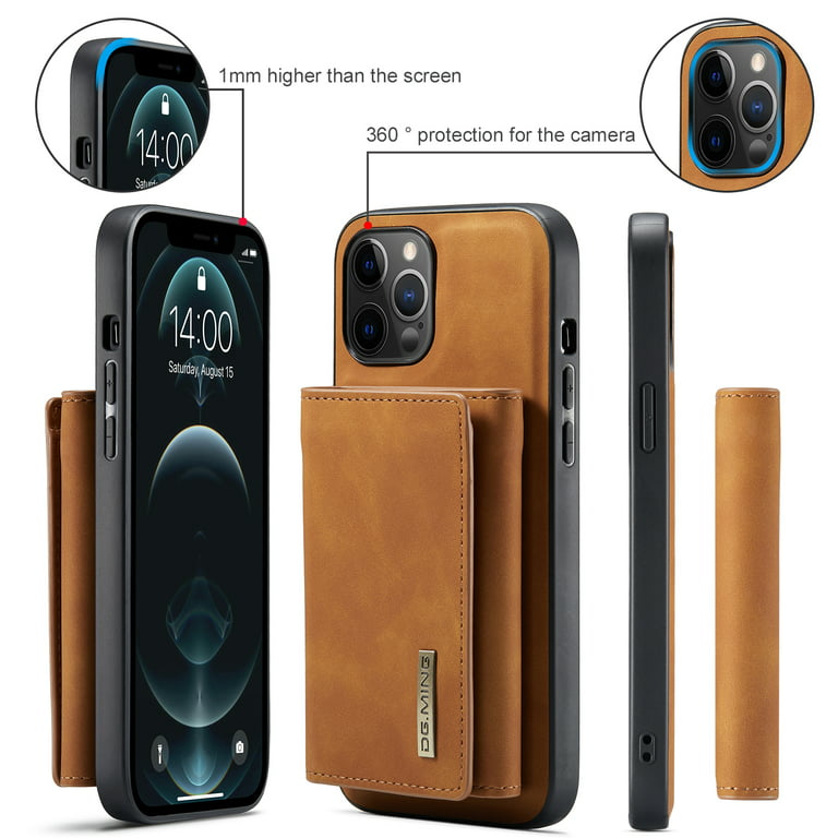 SHIELDON iPhone 14 Pro Wallet Case, iPhone 14 Pro Genuine Leather Cover  with Magnetic Clasp - Brown