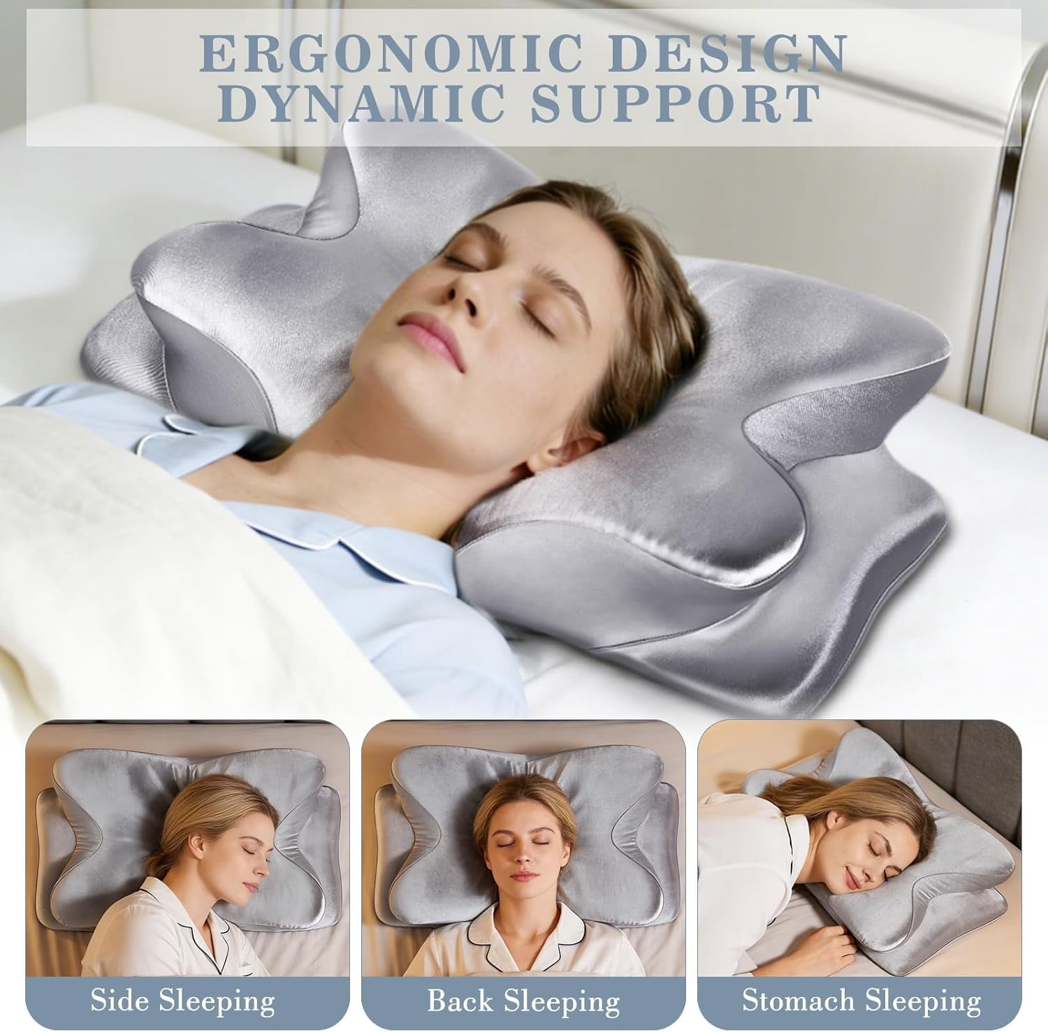 CCidea Cervical Neck Support Pillow for Sleeping & Pain Relief – Ergonomic Contour Memory Foam Pillows for Side/Back/Stomach Sleepers
